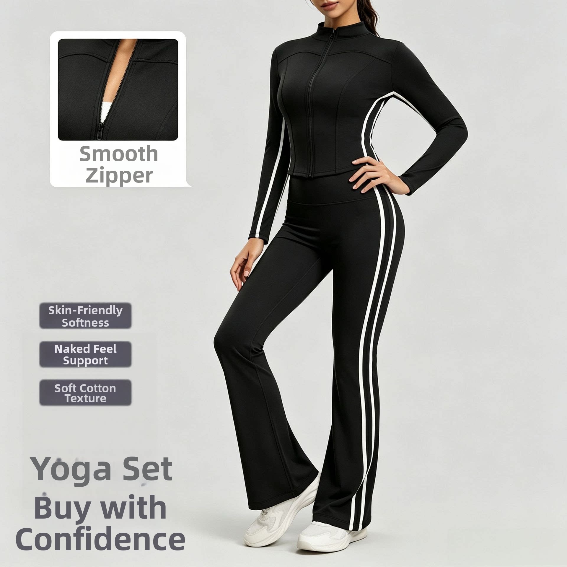 Yoga Fitness Jacket - Setelan Olahraga Wanita Bergaris untuk Musim