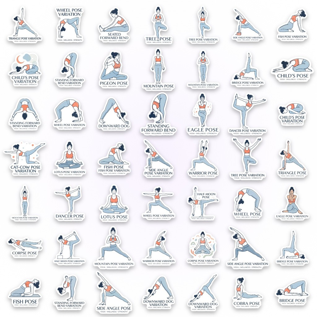 50Pcs Stiker Pose Yoga, Stiker - Yoga Fitness Journal ulasan dan harga
